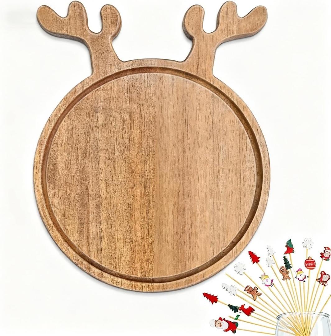 Christmas Charcuterie Boards with Cocktail Picks 100pcs, Wooden Christmas Holiday Serving Platters Tray Cutting Board Dinner Plate, Xmas Kitchen Decor Board Decorations Party Supplies Decor