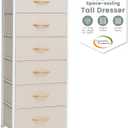 Crestlive Products Tall Dresser for Closet, Vertical Storage Tower - Sturdy Steel Frame, Wood Top, Easy Pull Fabric Bins Handles - Organizer Unit for Bedroom, Hallway, Entryway - 6 Drawers (Beige)
