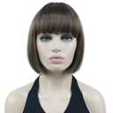 Lydell 8" Straight Short Bob Wigs Heat Resistant Synthetic Hair Flat Bangs Cute Central Dot Skin (10 Medium Golden Brown)
