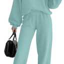 Women's 2 Piece Outfits Set Fleece Lined Lounge Sweatsuit Crewneck Pullover Top Wide Leg Pants Casual Tracksuit (Medium, Gray Green)