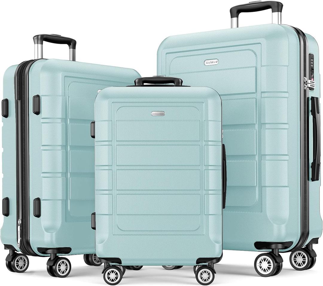 SHOWKOO Luggage Sets Expandable PC+ABS Durable Suitcase Double Wheels TSA Lock Mint Green (20in24in28in)