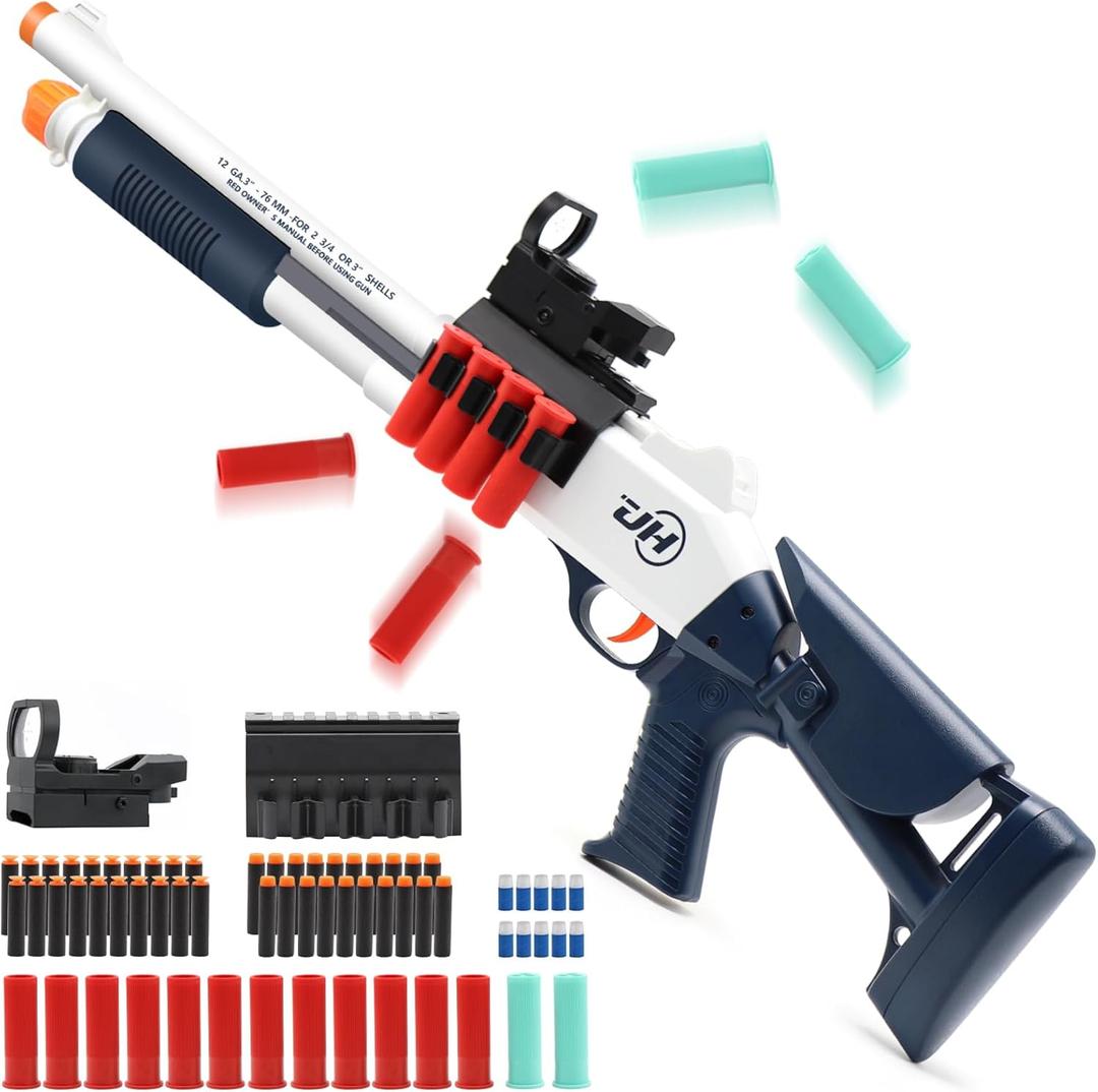 Bugrtey Shell Ejecting Toy Shotgun Toys Guns with 50 Soft Darts 14 Shells 1 Scope Soft Bullet Toy Shotgun Outdoor Games Gifts for Christmas Halloween Birthday, Large