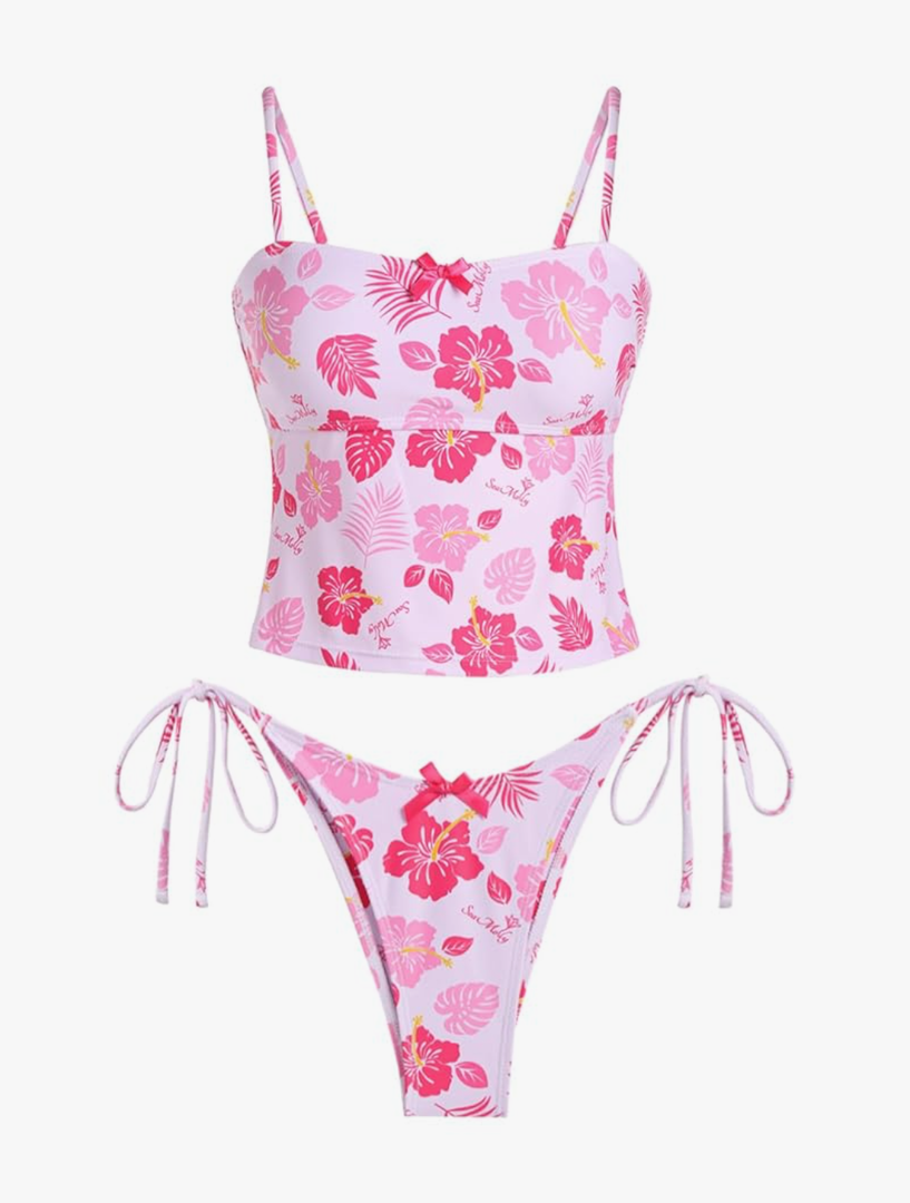 seamoly Women’s Cute Tankini Set Gingham Two Piece Swimsuits with Bow Back Tie Side Bottom. Size M