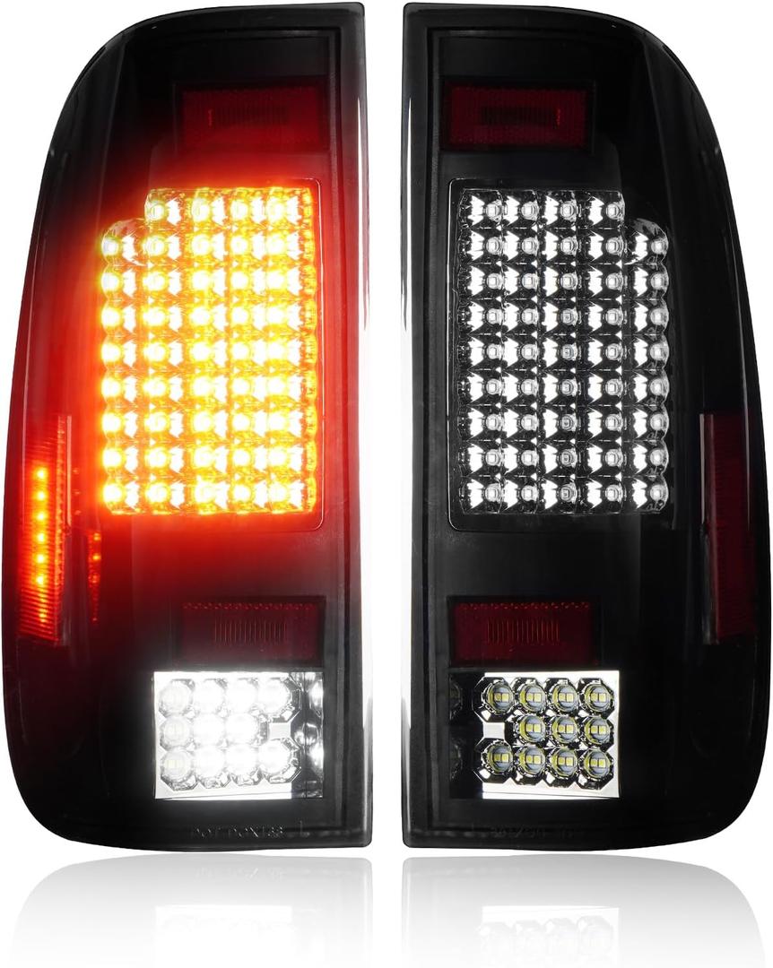 LED Tail Lights Fit for Ford F150 1997-2003, for Ford F150 Heritage 2004,for Ford F-250 Light Duty (7 Lug Nut) 1997-1999,Chrome Housing Smoke Lens