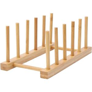 Wood Dishes Drying Rack Counter Plate Bakeware Storage Holder Pot Lid Organizer Cutting Boards Holder Stand Reusable Cabinet Containers 5 Slots