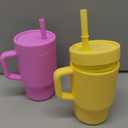 DLOCCOLD Silicone Straw Cup, Adorable Miniature Tumbler with Straw Handle, Tumbler Cup, 10oz, Easy to Clean (2 pack, Ocean and Lilac)