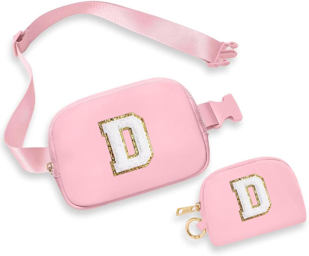 YOOLIFE Gifts for Girls Teen Kids - Birthday Gifts for 3 4 5 6 7 8 9 10 11 12 13 Year Old Girls, Initial Fanny Pack Belt Bag Purse for Girls Teen Daughter Sister, Pink D