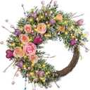 Pink Heart Rose Wreath, 21in Spring Summer Wreath with 8 Modes LED Lights for Front Door