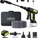 Portable Cordless Pressure Washer with Faucet Adapter - 2 Pack Batteries 1200PSI Cordless Power Washer Battery Operated with 6-in-1 Nozzle, Adjustable Foam Cannon LCD Touch Screen for Car Garden (Green)