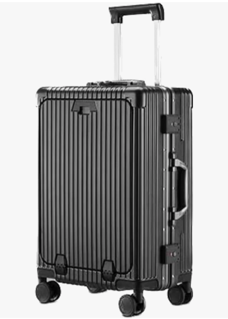 Carry On Luggage with Aluminum Frame Suitcase PC Hardside with TSA Lock Front Open Laptop Compartment Spinner Wheels (black, 18inch)