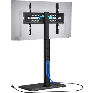 Greenstell TV Stand with Power Outlet, Universal Floor TV Stand for 32-75 inch TVs, Height Adjustable, Swivel Tall TV Mount Stand with Wood Base, Holds up to 110 LBs, Max VESA 600x400mm