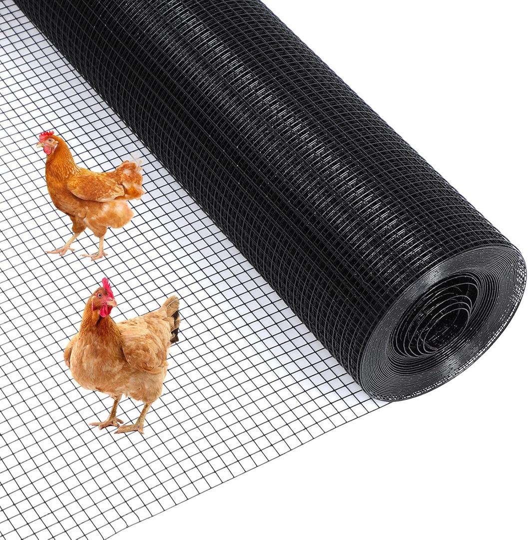 1/2" 48"*100' Black Hardware Cloth, 19 Gauge PVC Coated Wire Mesh Vinyl Coated Fence, Chicken Wire Fencing Roll, for Chicken Coop Garden Fencing Rat Wire Mesh