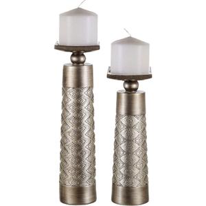 Creative Scents Dublin Silver Decorative Candle Holder Set of 2 - Home Decor Pillar Candle Stand, Coffee Table Mantle Decor centerpieces for Fireplace, Living or Dining Room Table, Gift Boxed