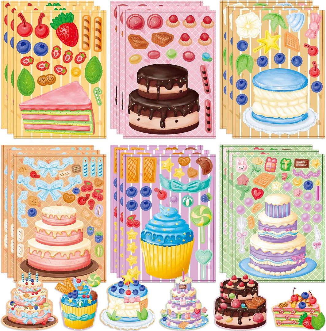 LINAYE 48 Sheets Birthday Stickers for Kids Toddlers, Make Your Own Cake Stickers, Happy Birthday Party Activities Favors Goodie Bag Filler for Kids Classroom