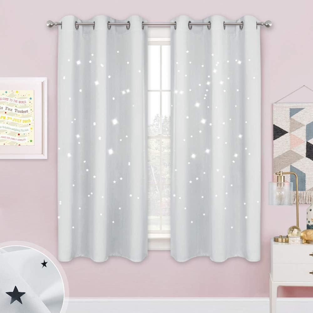 NICETOWN Blackout Curtains with The Stars Cut-Outs - Grommet Thermal Insulated Window Treatment Drapes for Baby Room/Play Room/Living Room (42 inches by 63 inches, 2-Pack, Greyish White)