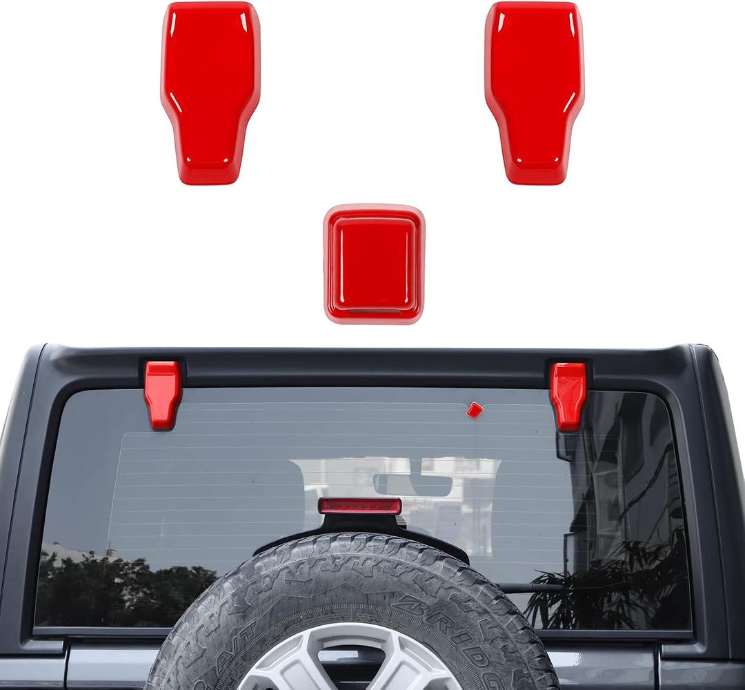Rear Tail Door Window Hinge & Rain Wiper Nozzle Decorative Cover Fit for 2018-2026 Jeep Wrangler JL JLU(Red)
