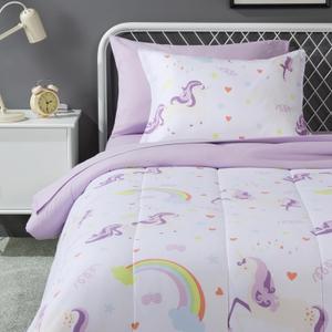 Amazon Basics Microfiber Kid's Bed-in-a-Bag 5 Piece Comforter Bedding Set, Twin, Unicorn Print