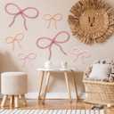 Barydat 6 Pcs Boho Bow Wall Decor Pink Bow Nursery Decoration Coquette Room Decor Woven Macrame Wall Hanging 2 Size Pink Preppy Decoration for Nursery Dorm Girls Room Art (4.53/5.91 Inch)