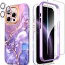 SHEDEER for iPhone 16 Pro Case with Glitter Camera Protector + Screen Protector, 360 Degree Drop Protection, Chic Anti-Yellowing Stylish Design, Shockproof Phone Case for 16 Pro 6.3'', Violet