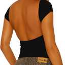 ForeFair Women Sexy Backless Short Sleeve Slim Fit Crewneck Summer Casual Y2K Crop Tee (Small, Black)