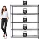 60"x24"x72" PRIME HEAVY DUTY Black 5-Tier Wire Shelving NSF 3000 LBS MAX Capacity Storage Rack for Commercial, School, Home, Garage, Warehouse, Industrial, and Hospital Uses (with Wheels)