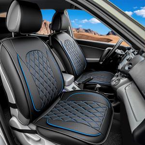 LINGVIDO Car Seat Covers  Premium Nappa Leather Full Set for Front & Rear Seats, Durable, Comfortable, Easy to Install, Fits Most Cars, Sedans, SUVs  Ideal for Commuters, Families & Road Trips (Black & Blue Line)
