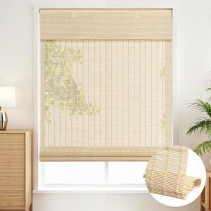 SEEYE Cordless Roman Shades - Natural Bamboo Blinds for Indoor Windows, Roll Up Blind Light Filtering Shade for Home, Doors, UV Resistant & Easy to Install, 38" W x 64" H
