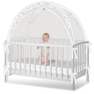 Crib Tent - Crib Net to Keep Baby in, Stop Baby from Climbing Out of Crib, Pop Up Crib Tent with Durable Breathable Net Double Zipper Strong Rods Installation Convenience (Gray Stars & Moons, Large)