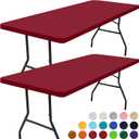 Smiry 2 Pack Rectangle Picnic Table Cloth, Waterproof Elastic Fitted Tablecloths, Washable Polyester Rectangular Patio Table Cover for Camping, Indoor and Outdoor (Red, 30"x96")