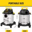 STANLEY SL18116 Wet/Dry Vacuum, 6 Gallon, 4 Horsepower, Stainless Steel Tank, 4.0 HP, Silver+Yellow