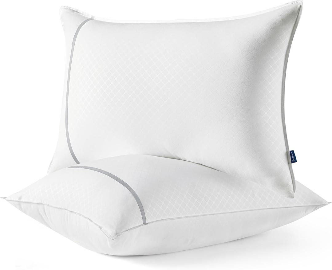 Bedsure Hotel Pillows King Size, Set of 2 - Luxury Bed Pillows for Sleeping, Decoration Strip Diamond Design Cover, Fluffy Original Down Alternative Filling for Side, Back or Stomach Sleepers