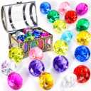 Diving gem Pool Toys Sand Toys,16 Big Colorful Diamond with Pirate Treasure Chest Summer Training Swimming Diving Underwater Toy Children's Game Gifts (Bronzing)