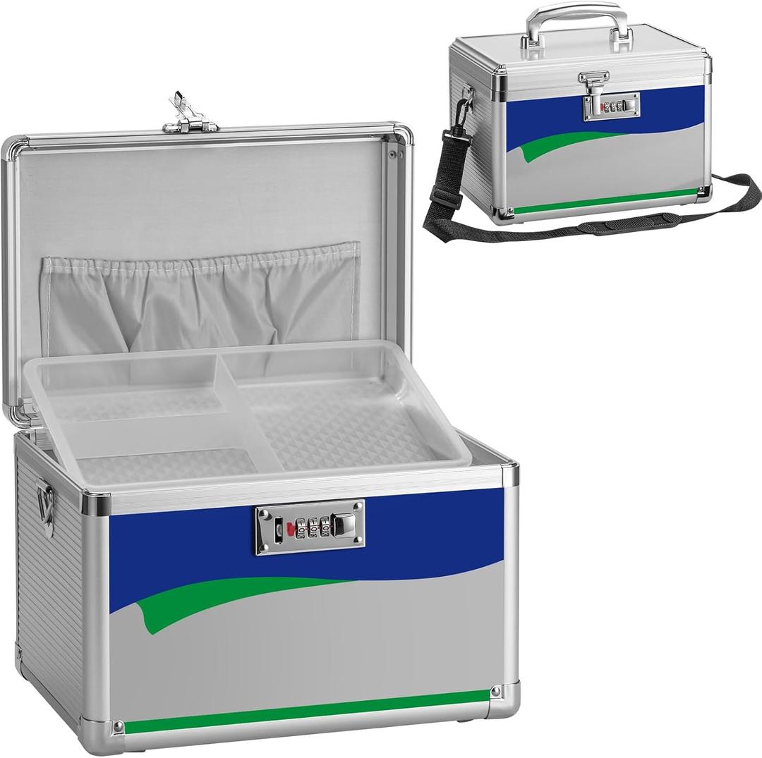 Medicine Lock Box with Combination Lock - 15 * 8.7 * 9.4, First Aid Safe Medication Storage Organizer Pill Container for Home and Outdoor - Silver