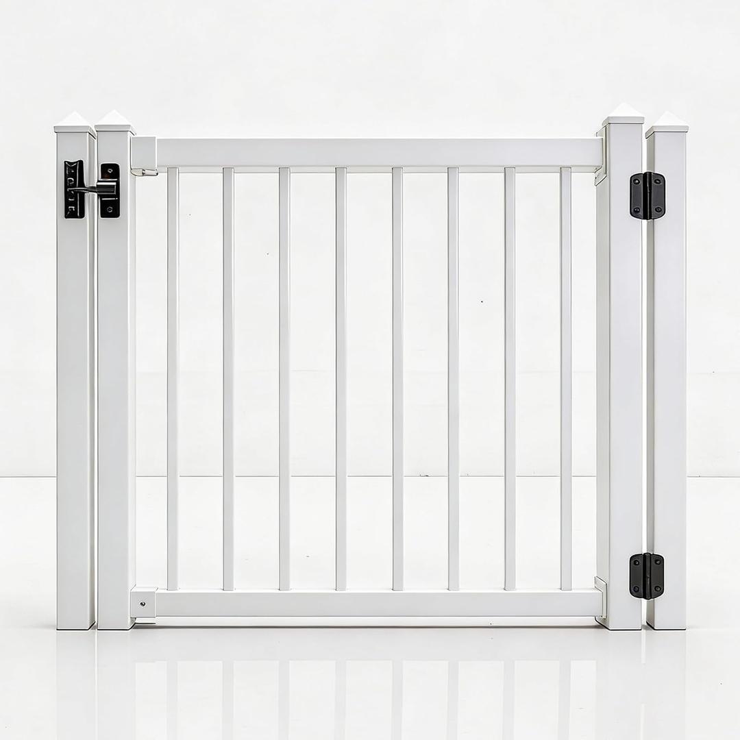 Gate Kit (1-1/2" pickets, White) - Aluminum Deck Gate Kit - Build-to-Fit Hardware-Mounted Gate for Deck/Patio Fits Openings Up to 48" Wide Hinges & Latch Included (42" H)