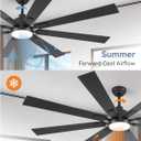 ZMISHIBO 72 inch Large Ceiling Fans with Lights and Remote, Indoor/Outdoor Black Modern Ceiling Fan for Kitchen Living Room Patio, 6 Speed Reversible Quiet DC Motor, 3 CCT, Dual Finish 8 Blades