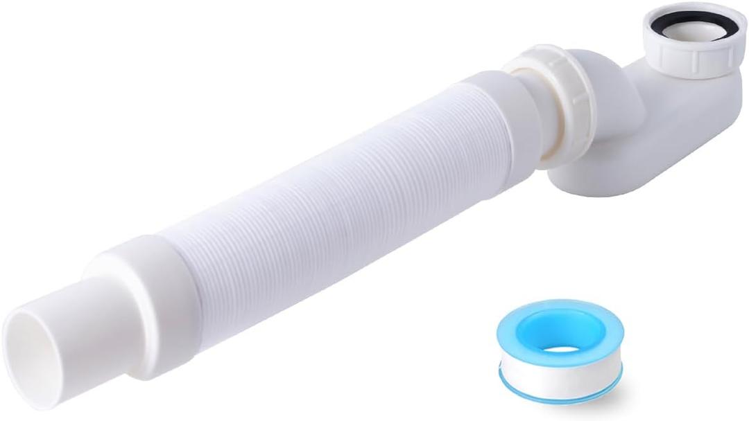 Bathtub Shower Drain Pipe, Low Profile Flat 1 1/2 P Trap Kit Flexible Freestanding Tub Drain for Bath