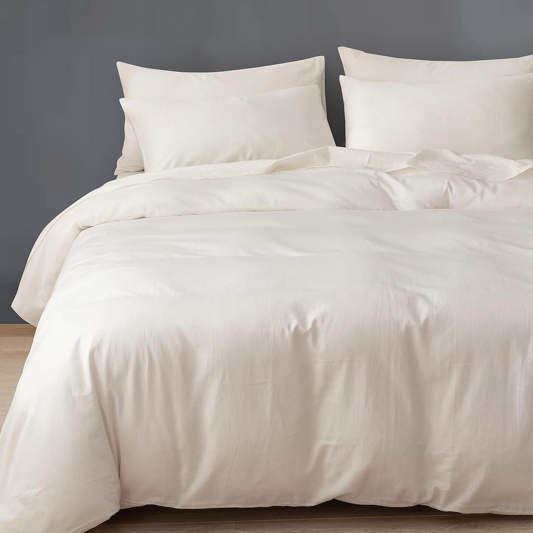 HeimenAogo Egyptian Cotton Duvet Cover Set King, Ultra Soft and Breathable Comforter Cover with Zipper Closure, High Thread Count Long Staple Cotton Blanket Cover 3pcs, Off-White