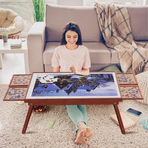 Puzzle Board 1500 Pieces,34.3x 26.5 Jigsaw Puzzle Table with 4 Drawers and Cover,Portable Board GameTable with Folding Legs for Adults and Teens(Walnut Color)