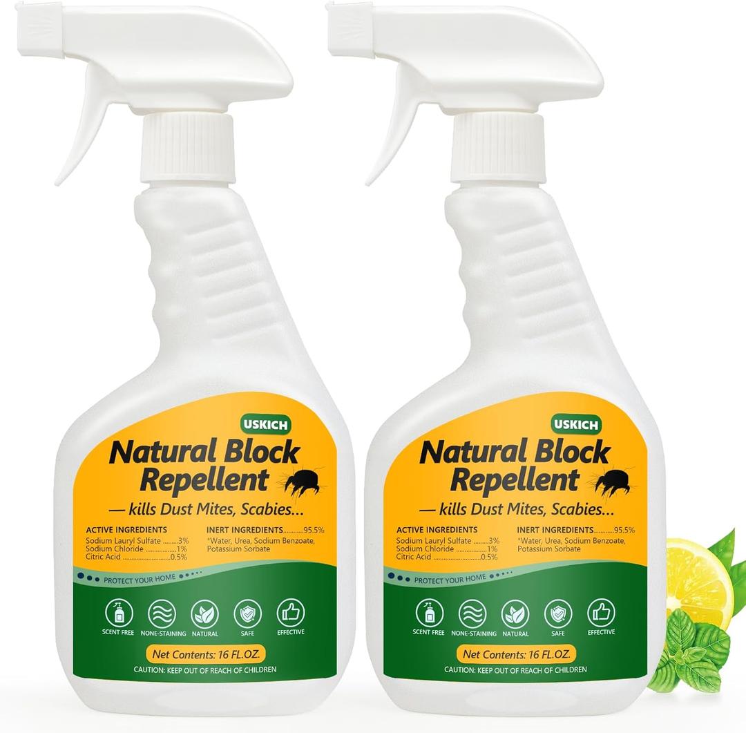 Mite Treatment Spray 16 oz Kills Dust, Spider, Carpet, Bird, Mouse & Rat Mites for Home, Furniture, Bedding Natural | Non-Toxic| Effective Child & Pet Safe