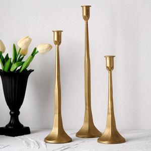 Denique Iron Taper Candle Holder Set of 3, Gold Candlestick Holders Decorative Candle Stand, Tapered Candle Holders Tall Set for Wedding, Dining Table, Home Decoration (Gold) (12,14,15.5)