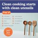 Non-Toxic Cooking Utensils 6-Piece Kitchen Utensils Set, Glue-Free & One-Piece Wooden Spoons for Cooking, Natural Wooden Utensil Set with Plant-Based Finish, Free of Forever Chemicals