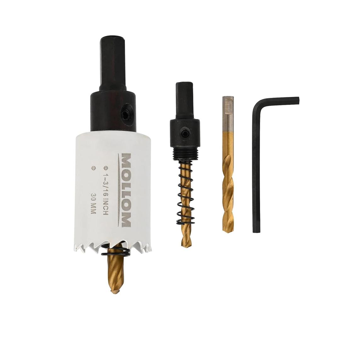 Mollom (30mm | 1-3/16") HSS M42 with 8% Cobalt BI-Metal Hole Saw with 2 Pilot Drill Bits & Arbor Smooth Cutting for PVC,Drywall,Wood,Plastic,Gypsum Board,Rubber