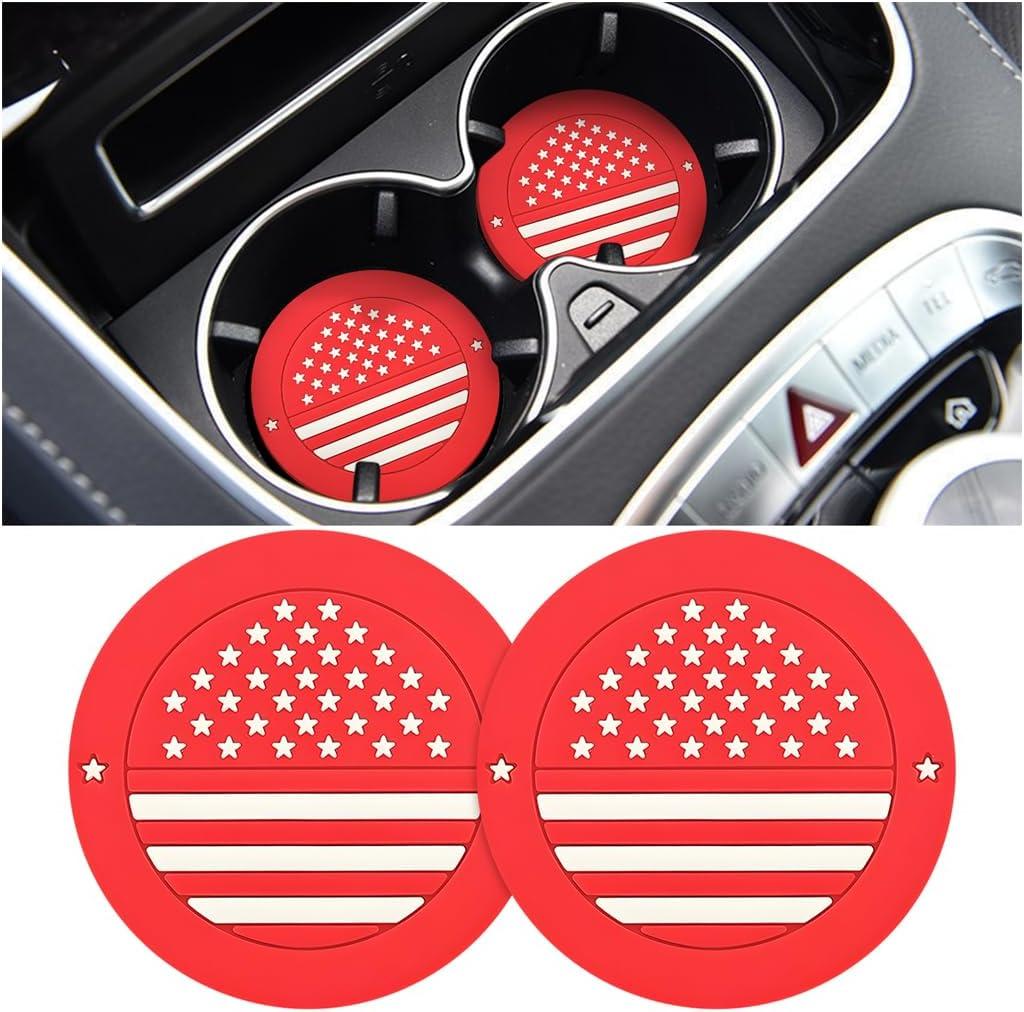 Car Cup Holder Coaster, 4PCS 2.75 Inch American Flag Anti Slip Shockproof Vehicle Drink Mat, Patriotic Auto Interior Water Bottle Pad Accessories, Universal for SUV Sedan Truck (Red)