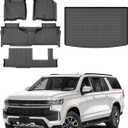 Powerty Floor Mats & Cargo Liner for 2021-2024 2025 2026 Chevy Chevrolet Suburban/GMC Yukon XL 8 Seats Accessories Floor Mats 2 Row Liner Set All Weather TPE 3D Floor Liners&Rear Cargo Mat