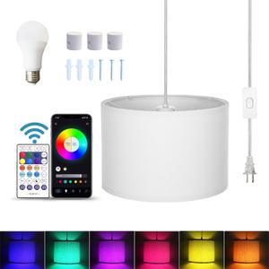 ZSLAIFU 15FT Hanging lamp with Switch, White Hanging Lights with Plug in Cord, Pendant Lamp with Remote Control，Pendant Light Fixture for Living Room Bedroom Farmhouse