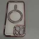 Magnetic Glitter Diamond for iPhone 14 Case[Compatible with MagSafe] Glitter Rhinestone Diamond Camera Lens Protector Plated,Clear Slim Military Drop Shockproof Cover for Women,Pink