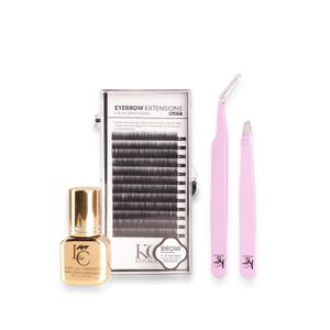 Lash Eyebrow Extensions Kit with 1 x Trays of Mink False Eyebrows in Black Comes on Mixed Length Trays 5-8 mm, Eyebrow Glue Clear & Dual Pack (Straight & Curved Tip) Extension Tweezers