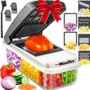 Mueller Vegetable Chopper Mandoline Slicer, Food Veggie Chopper, Cheese Grater, Onion Vegetable Cutter with Container, Dicer, Kitchen Gadgets & Essentials, White Sand/Grey (6 blade)