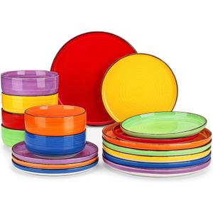 vancasso Bonita Dinnerware Sets 18 Pieces, Stoneware Dishes Set for 6, Plates and Bowls Set, Dinshwasher and Microwave Safe, Multicolor