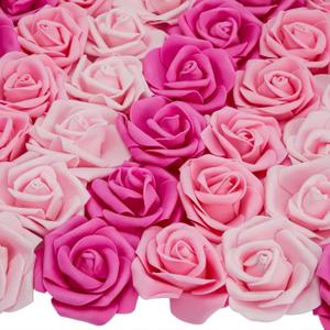 100 Pack Pink Roses Artificial Flowers, 3 Colors, 3x1.2 in Foam Flower Heads for Decoration, Wedding Centerpieces, Crafts, Wall Backdrops, Bridal Shower Decorations, DIY Arrangements